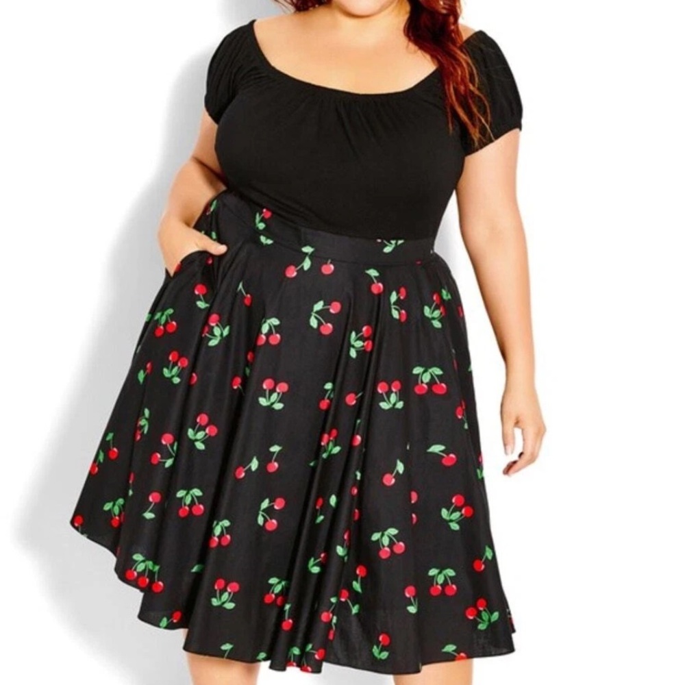 City Chic Black Cherry Print Off-Shoulder Dress size S/ 16